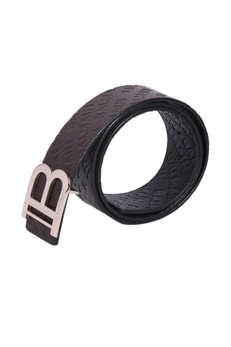 Balmain Logo Embossed Brown Belt 