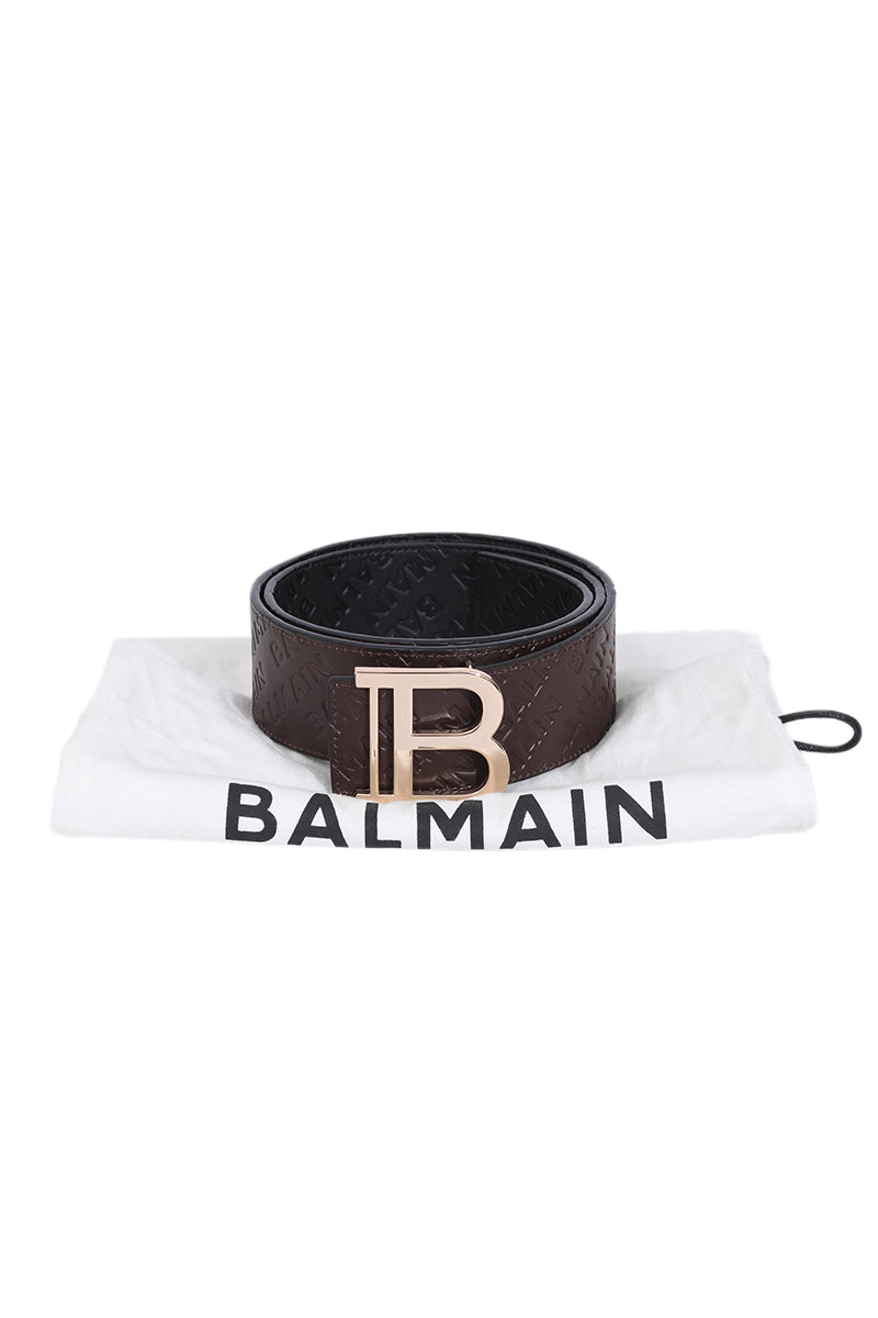 Balmain Logo Embossed Brown Belt 