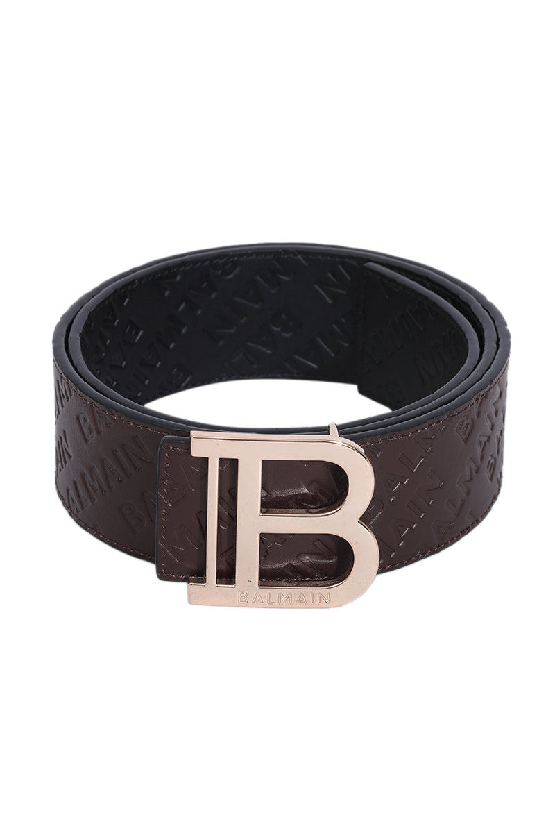 Balmain Logo Embossed Brown Belt 