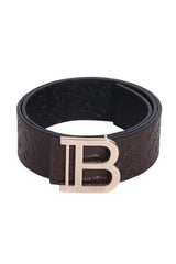 Balmain Logo Embossed Brown Belt 