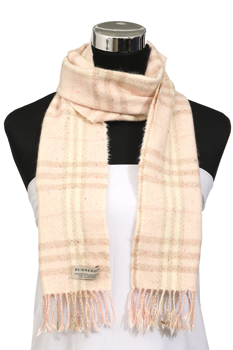 Burberry Baby Pink Cashmere Checks Scarf 
