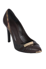 Burberry Brown Nova Check Canvas And Leather Buckle Pumps 