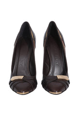 Burberry Brown Nova Check Canvas And Leather Buckle Pumps 