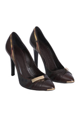 Burberry Brown Nova Check Canvas And Leather Buckle Pumps 