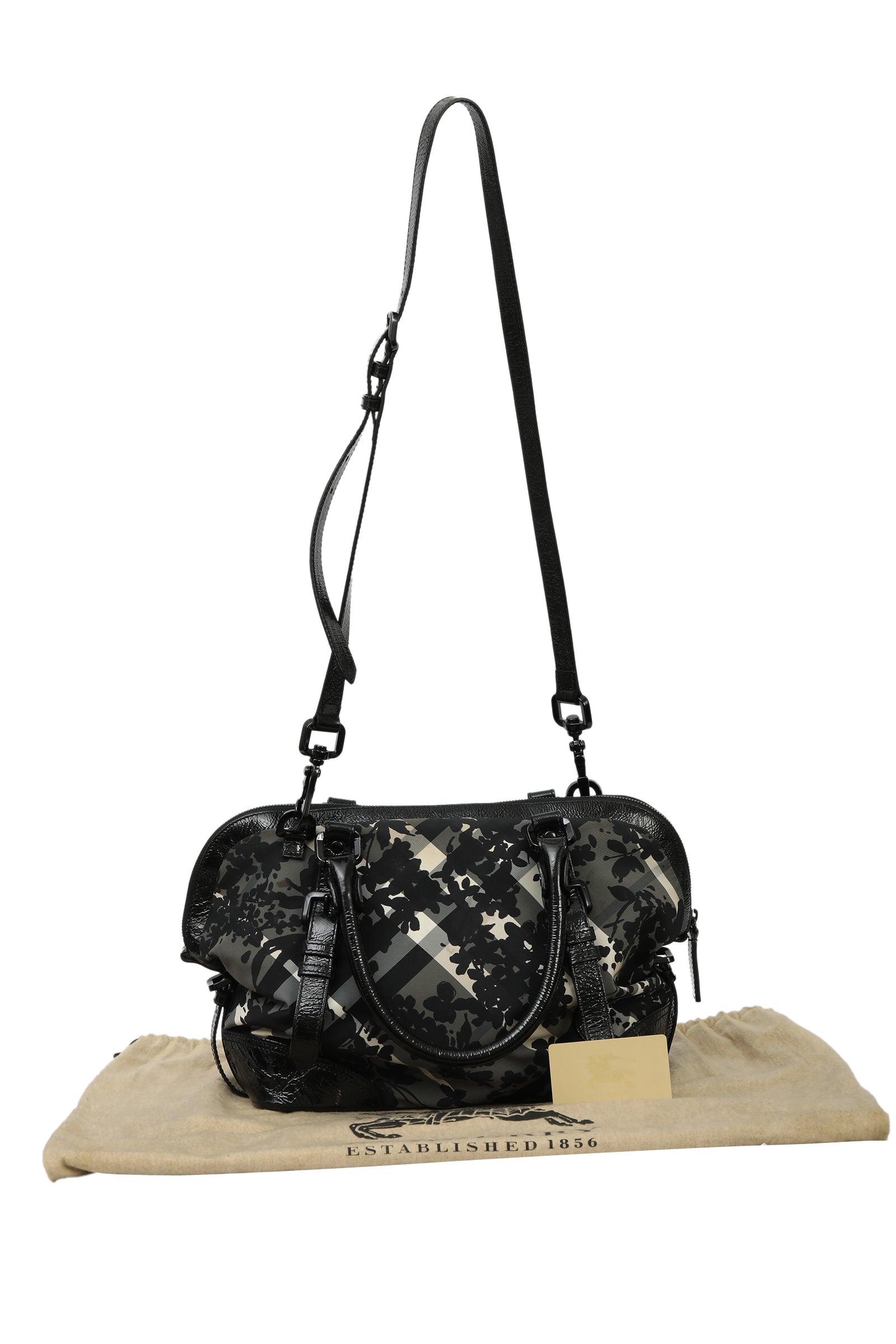 Burberry Floral And Plaid Black Bag 