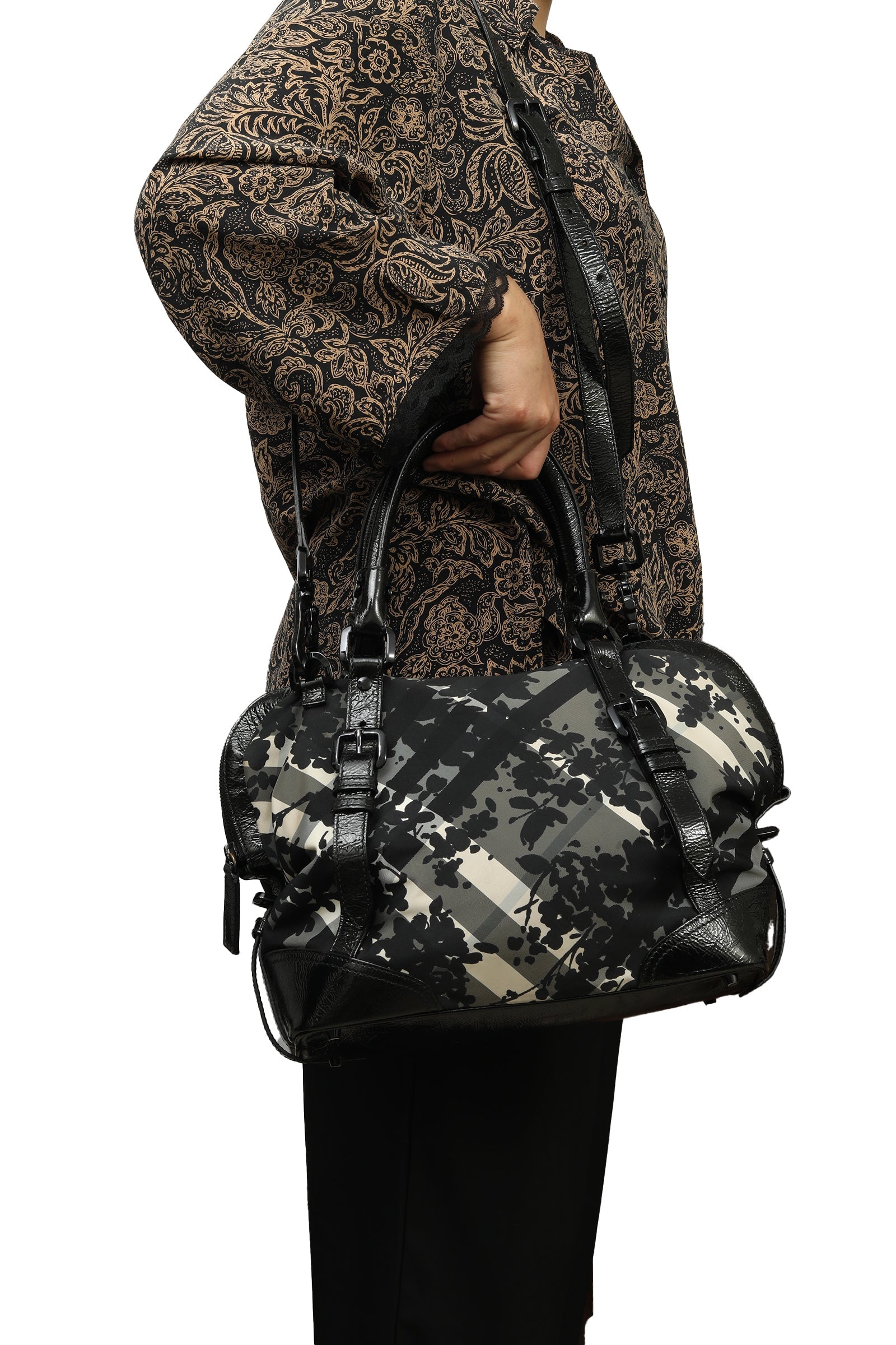 Burberry Floral And Plaid Black Bag 