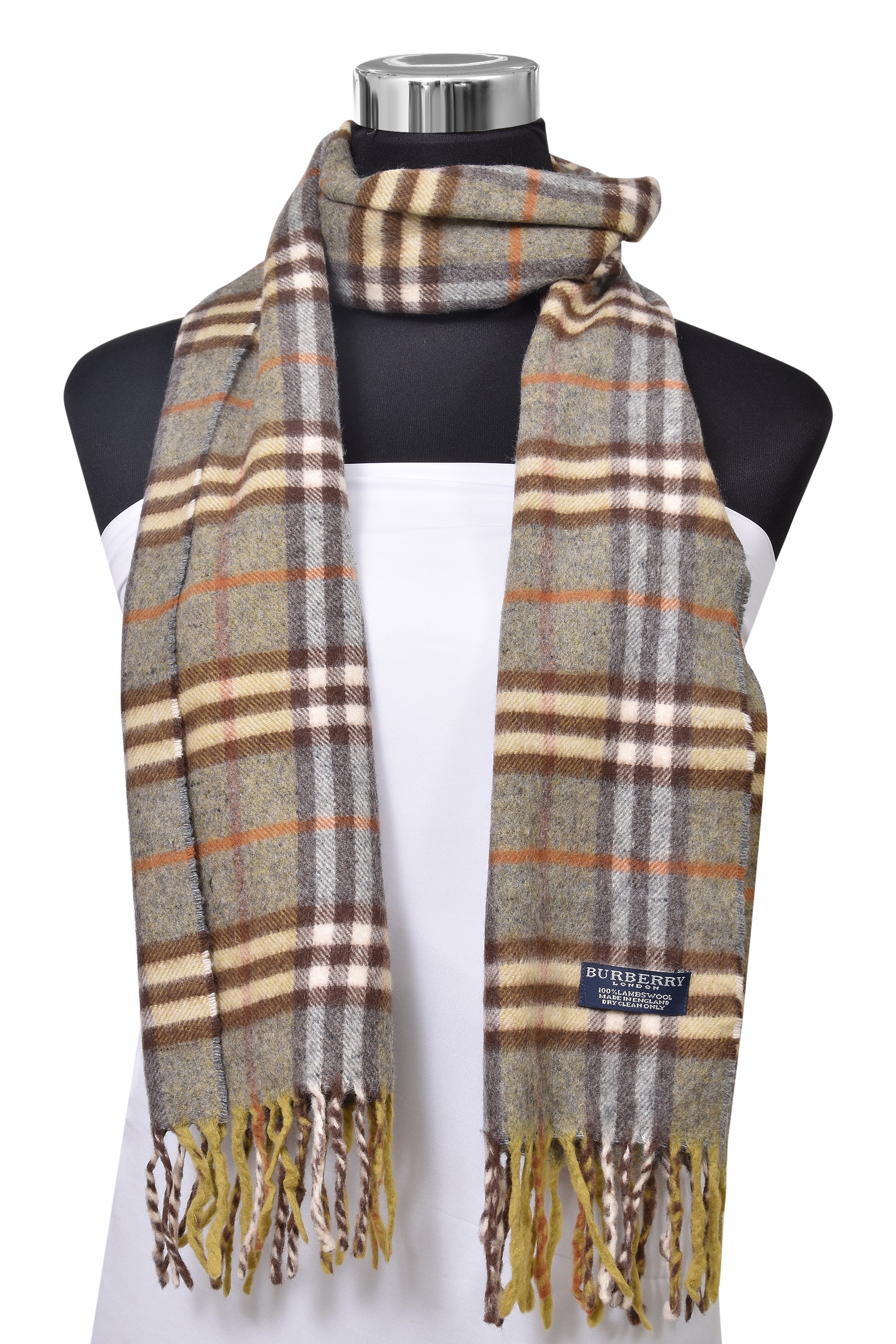 Burberry Green/ Brown Classic Checkered Cashmere Scarf 