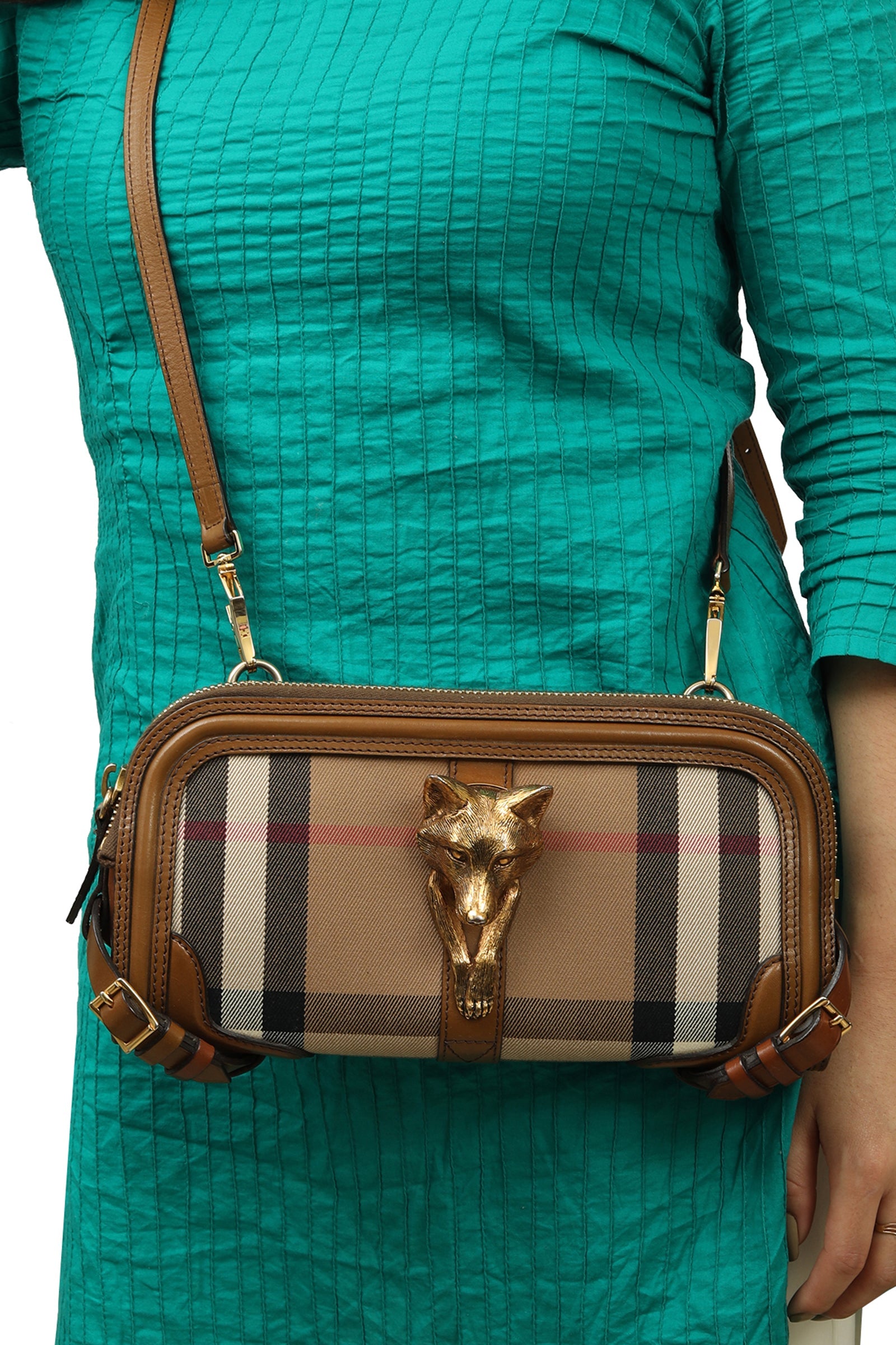 Burberry Nova Check Fox Head Sling Bag 