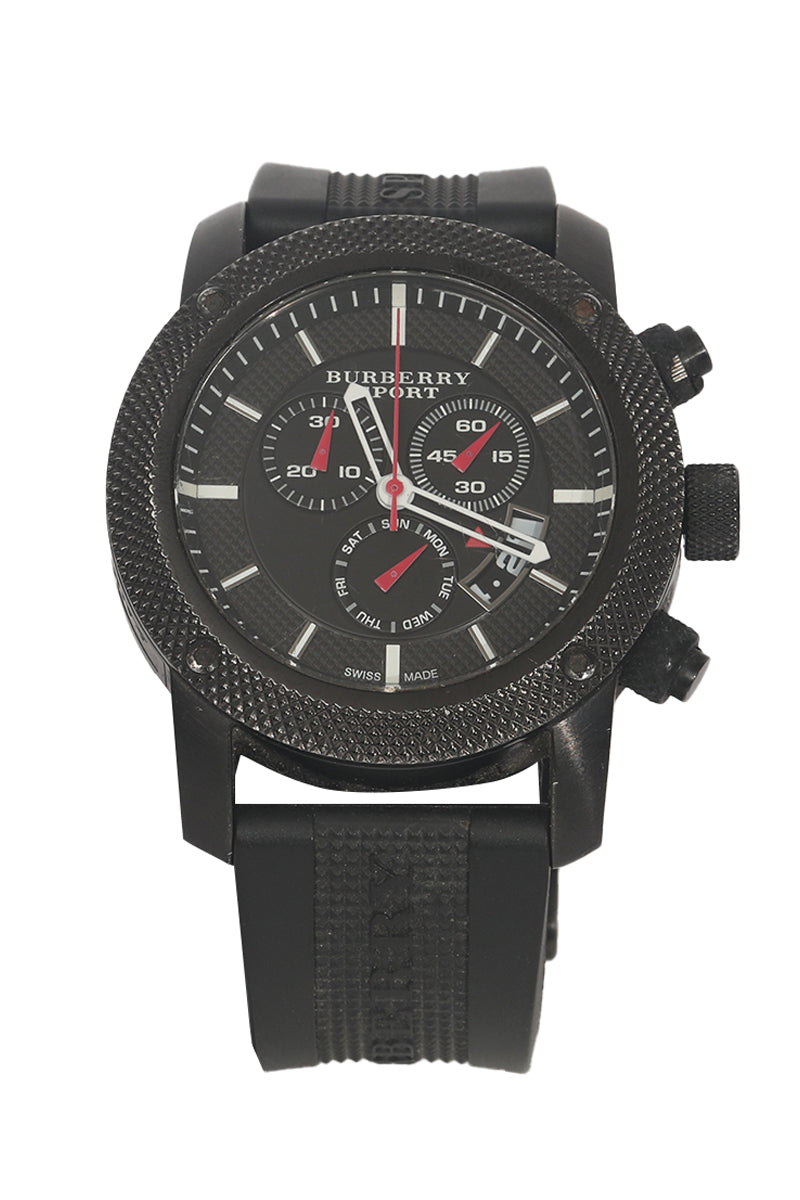 Burberry Sport Chronograph Black Dial 45 Mm Rubber Strap Watch 
