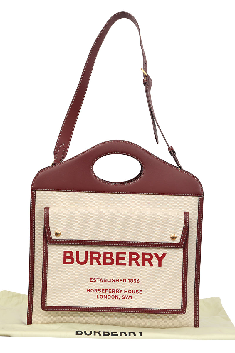 Burberry White/Brown Pocket Tote Bag 