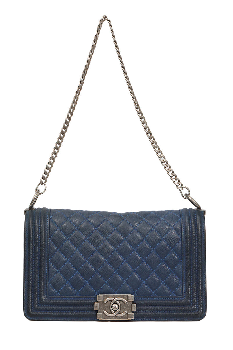 Chanel Navy Metallic Cavier Medium Boy Bag 