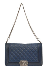 Chanel Navy Metallic Cavier Medium Boy Bag 