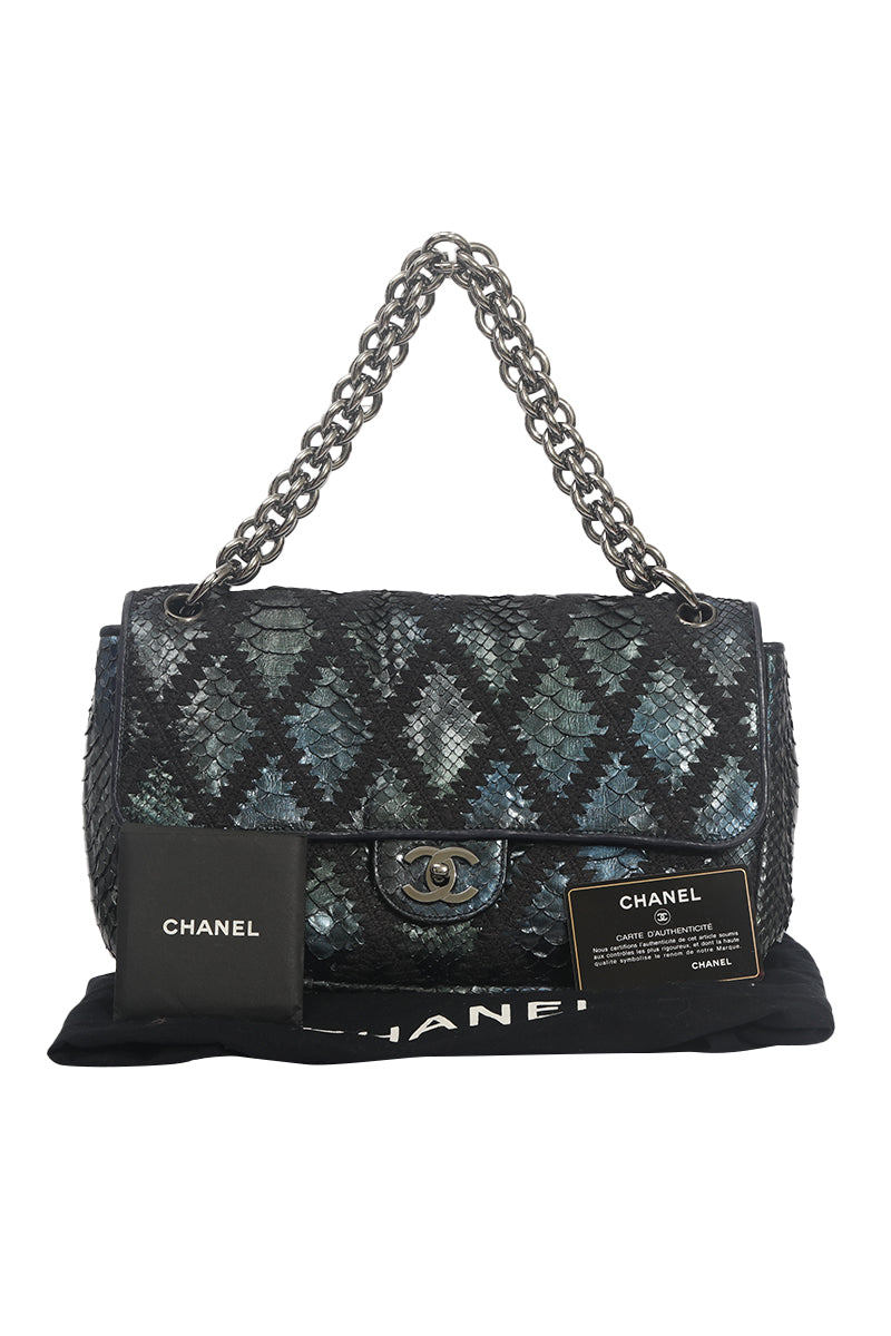 Chanel Soft And Chain Python Crochet Flap Bag 