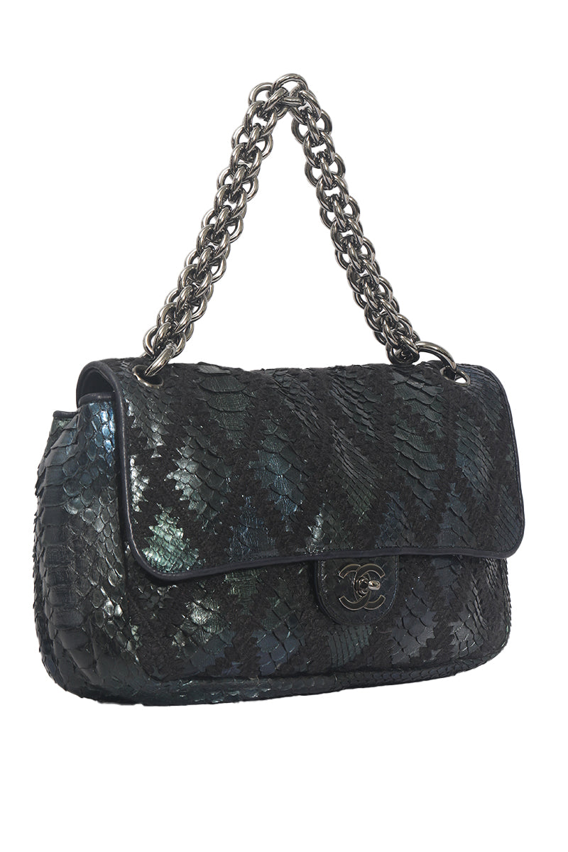 Chanel Soft And Chain Python Crochet Flap Bag 