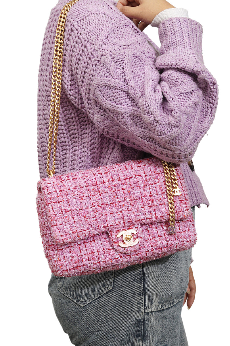 Chanel Tweed Enamel Quilted Cc Flap Shoulder Bag 