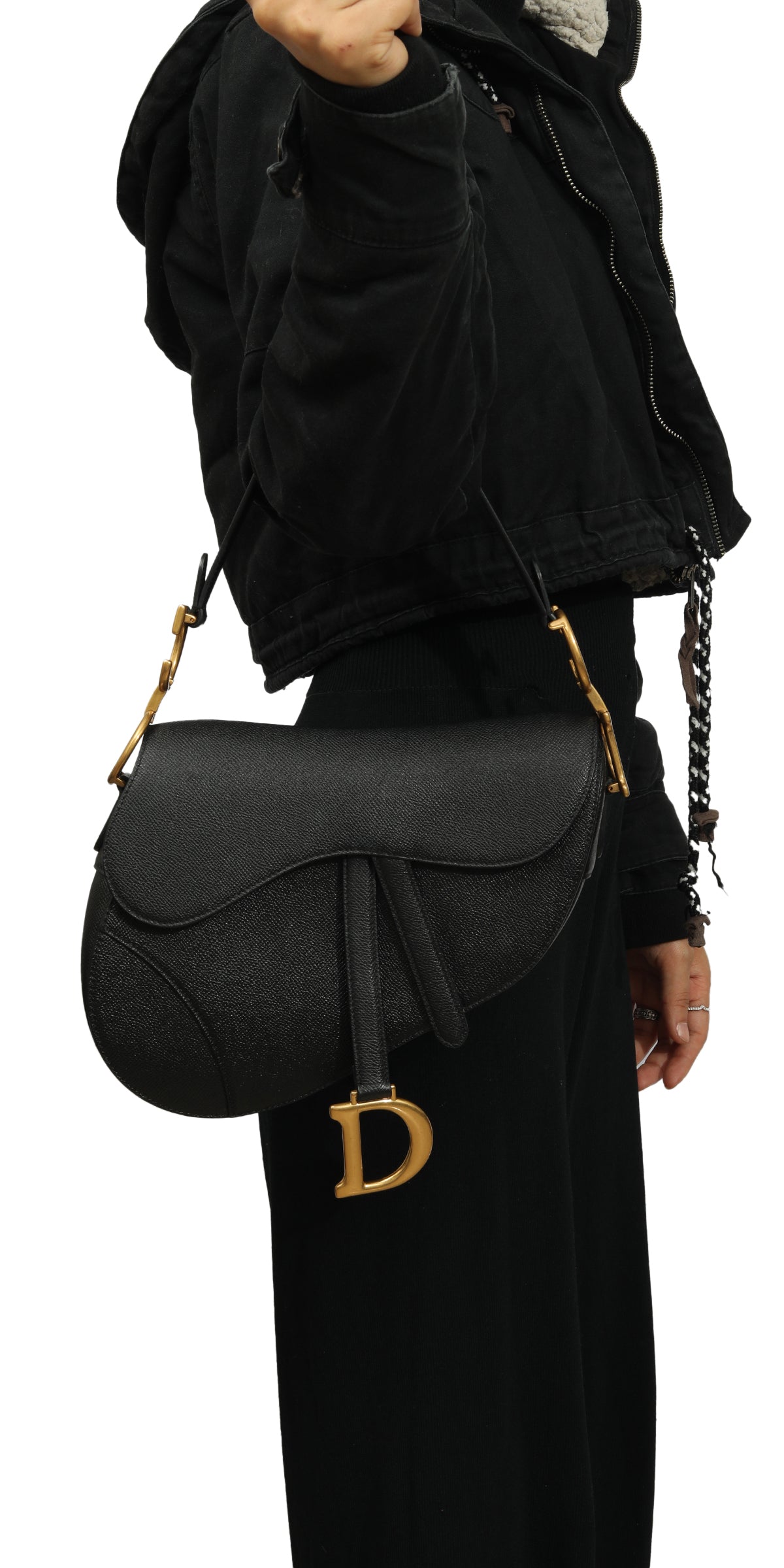 Christian Dior Black Grained Saddle Bag 