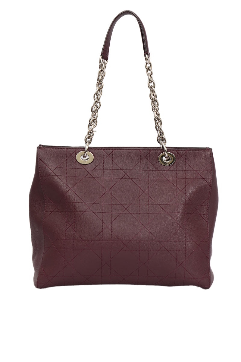 Christian Dior Cannage Burgundy Leather Tote Bag 