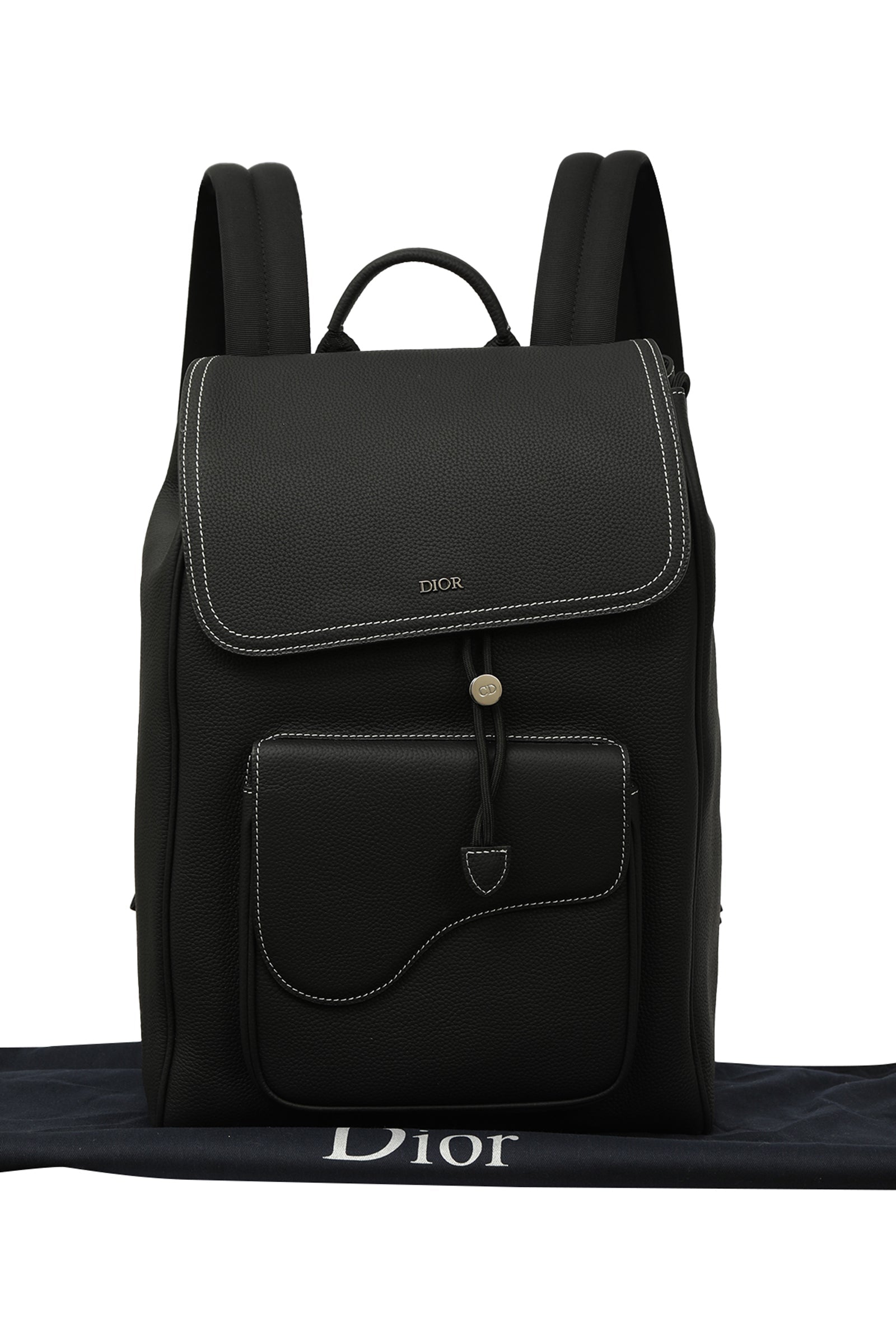 Christian Dior Grained Calfskin Saddle Drawstring Backpack 