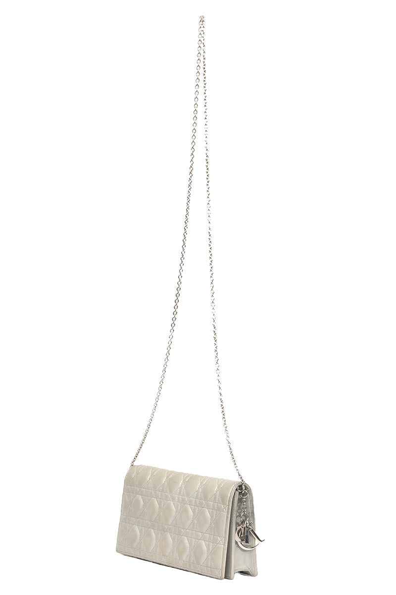 Christian Dior Grey Metallic Wallet On Chain Bag 