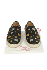 Christian Louboutin EU 37.5 Black Stars Embellished Loafers 