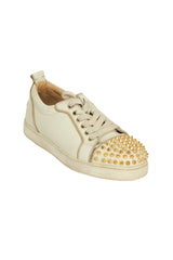 Christian Louboutin EU 37.5 White With Golden Spiked Sneakers 