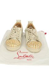Christian Louboutin EU 37.5 White With Golden Spiked Sneakers 