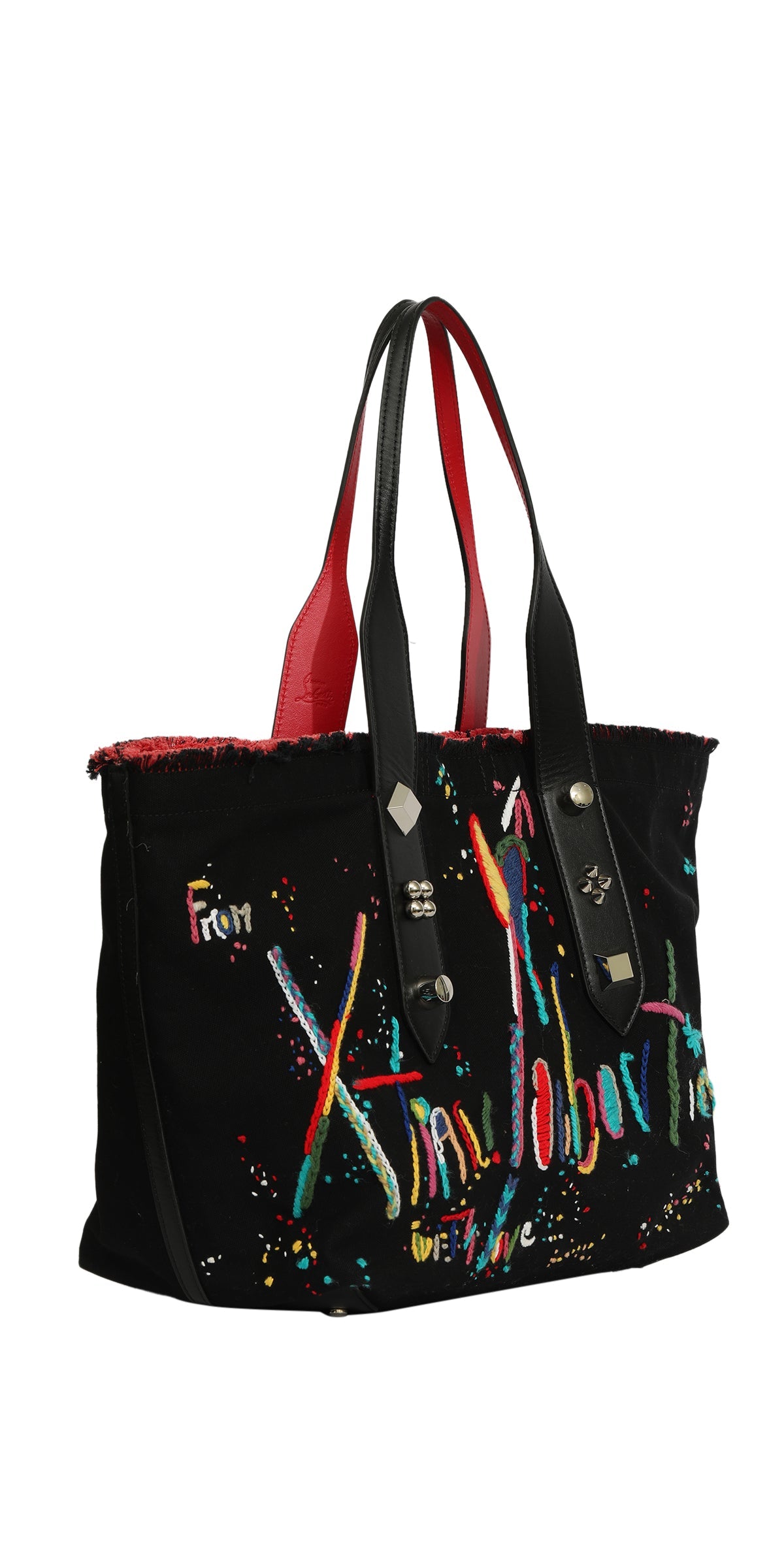 Christian Louboutin Frangibus Black Multicolor Embellished Tote Bag 
