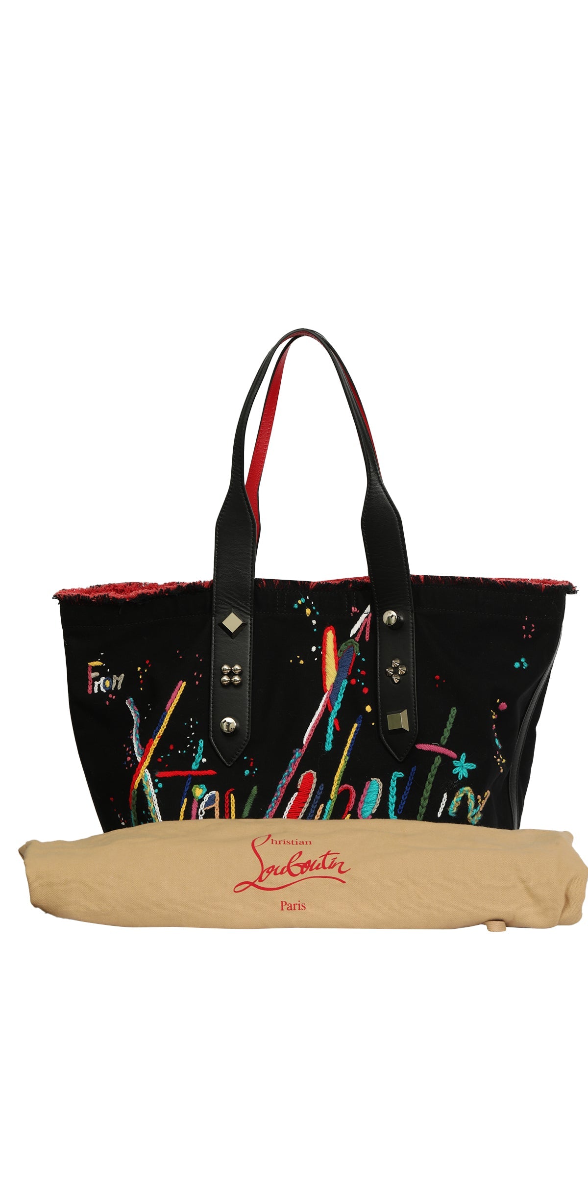 Christian Louboutin Frangibus Black Multicolor Embellished Tote Bag 