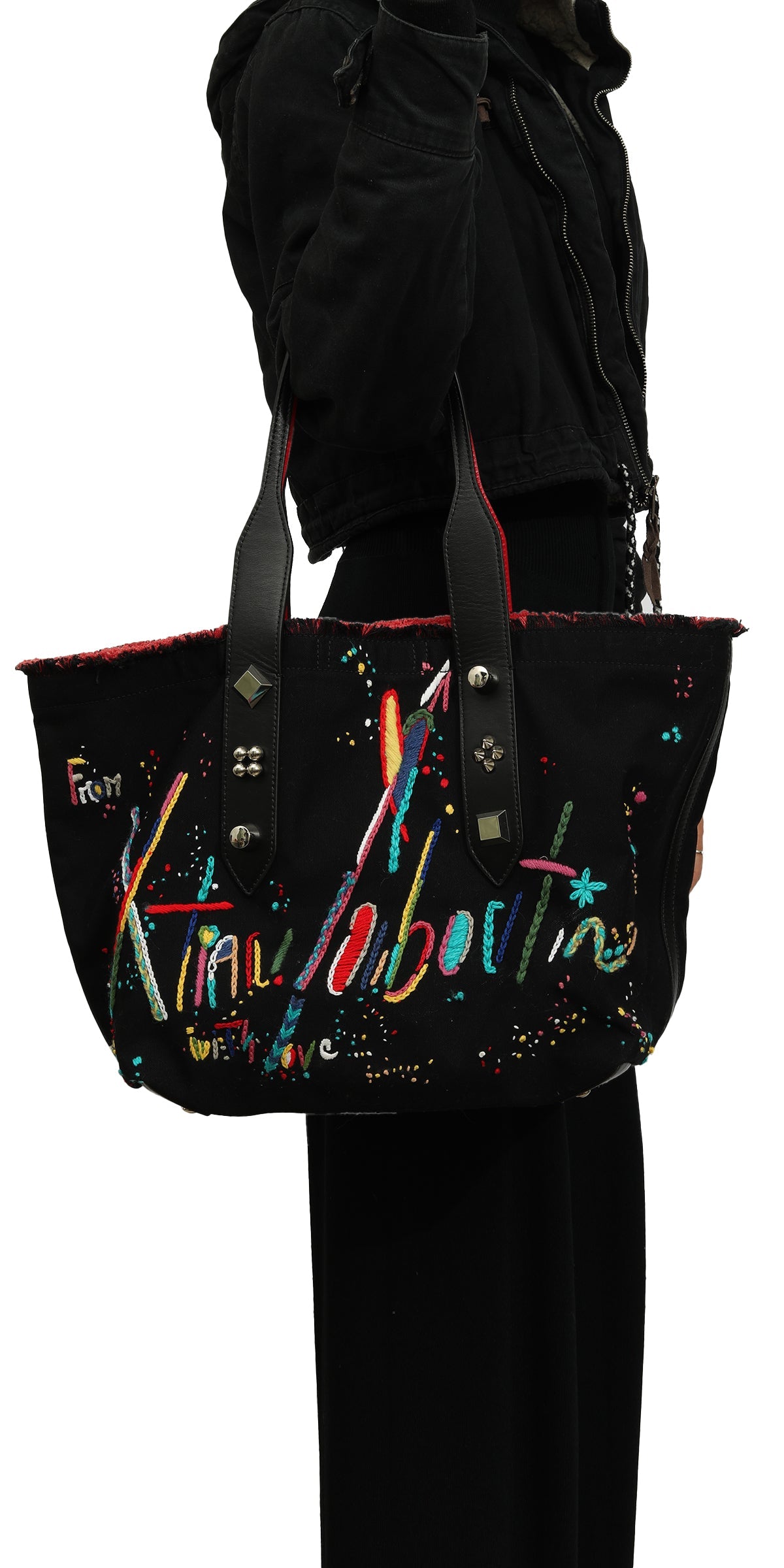 Christian Louboutin Frangibus Black Multicolor Embellished Tote Bag 