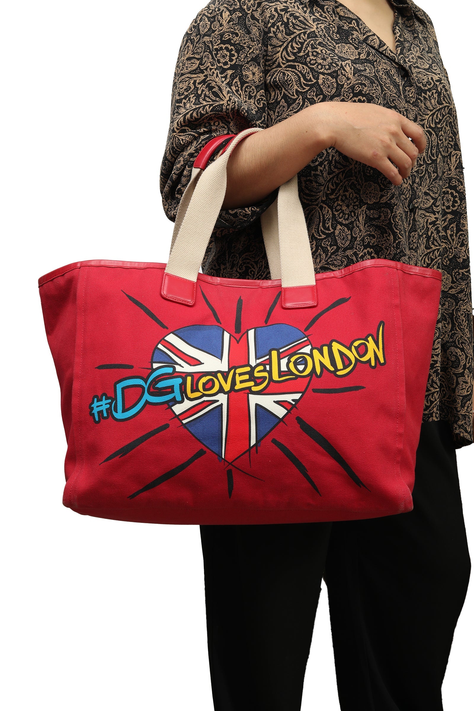 Dolce & Gabbana Red Canvas Tote Bag 