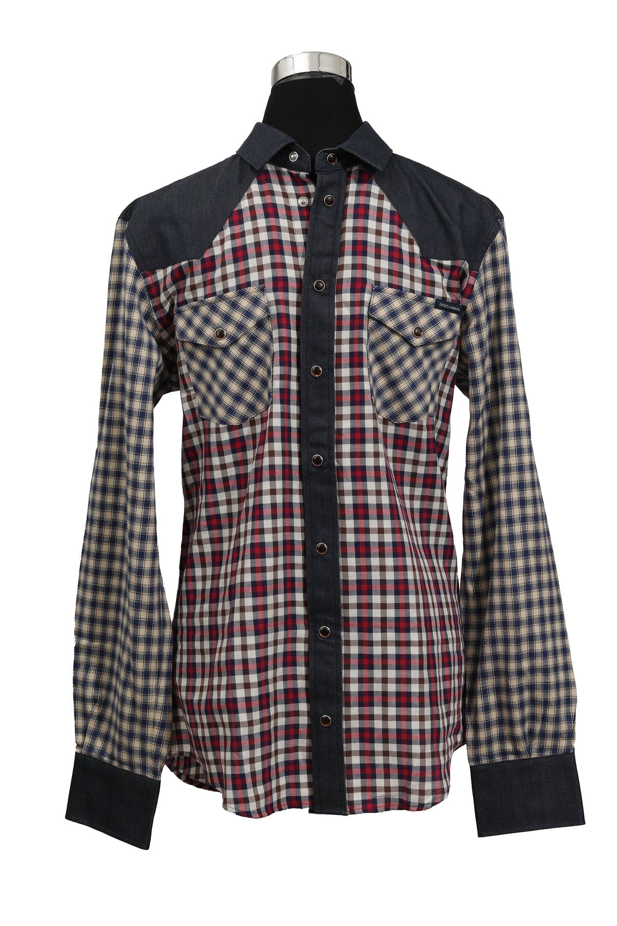 Dolce & Gabbana Size Mcheck Shirt With Denim Collar 
