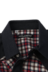 Dolce & Gabbana Size Mcheck Shirt With Denim Collar 