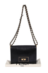 Fendi Claudia Pequin Embossed Vernice Leather Shoulder Bag 