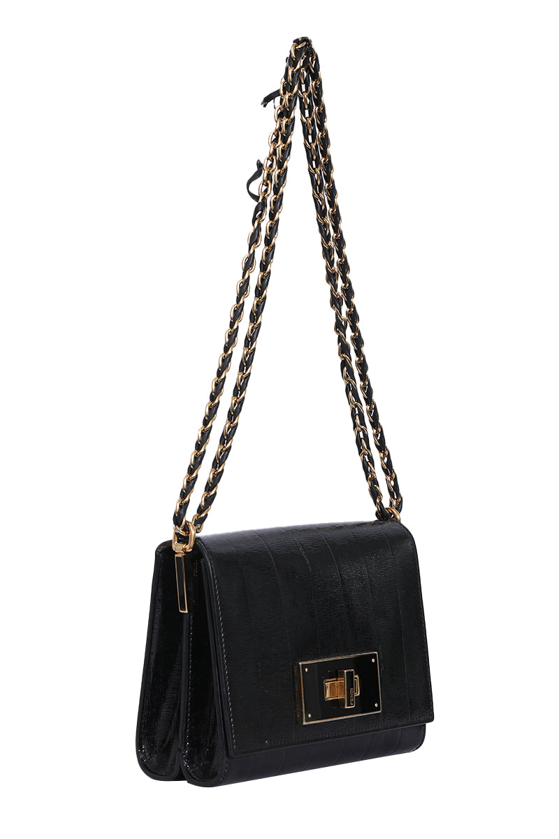 Fendi Claudia Pequin Embossed Vernice Leather Shoulder Bag 