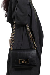 Fendi Claudia Pequin Embossed Vernice Leather Shoulder Bag 