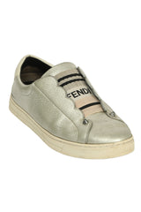 Fendi EU 37 Silver Leather Rockoclick Slip On Sneaker 