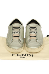 Fendi EU 37 Silver Leather Rockoclick Slip On Sneaker 