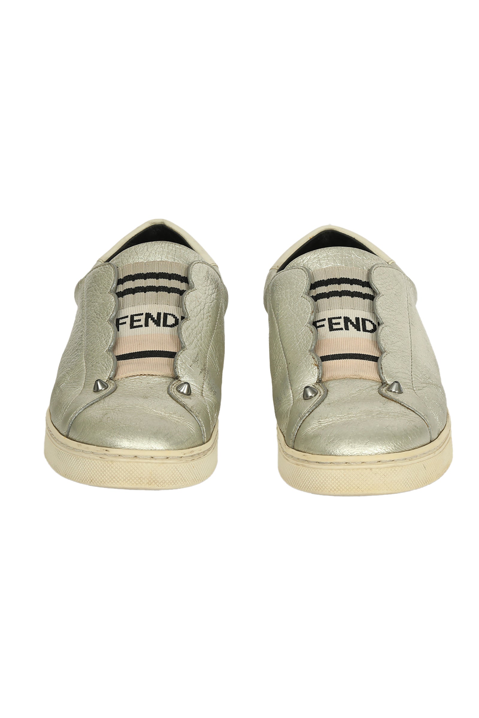 Fendi EU 37 Silver Leather Rockoclick Slip On Sneaker 