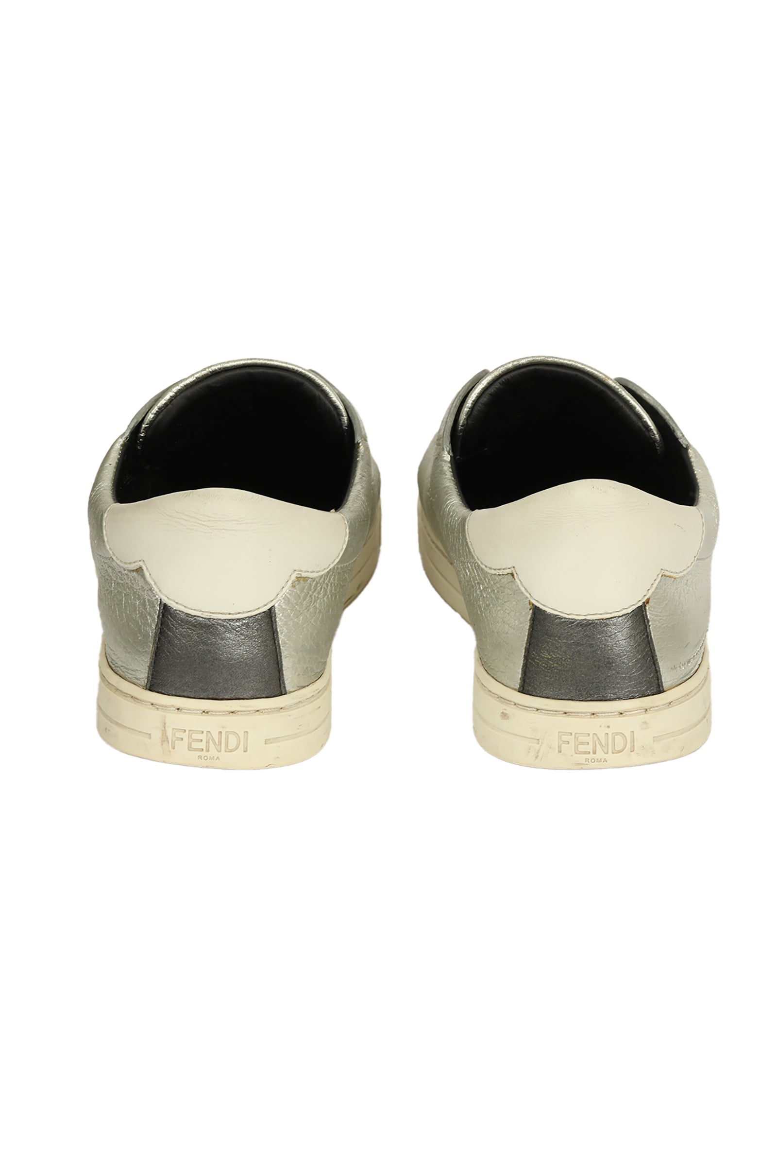 Fendi EU 37 Silver Leather Rockoclick Slip On Sneaker 