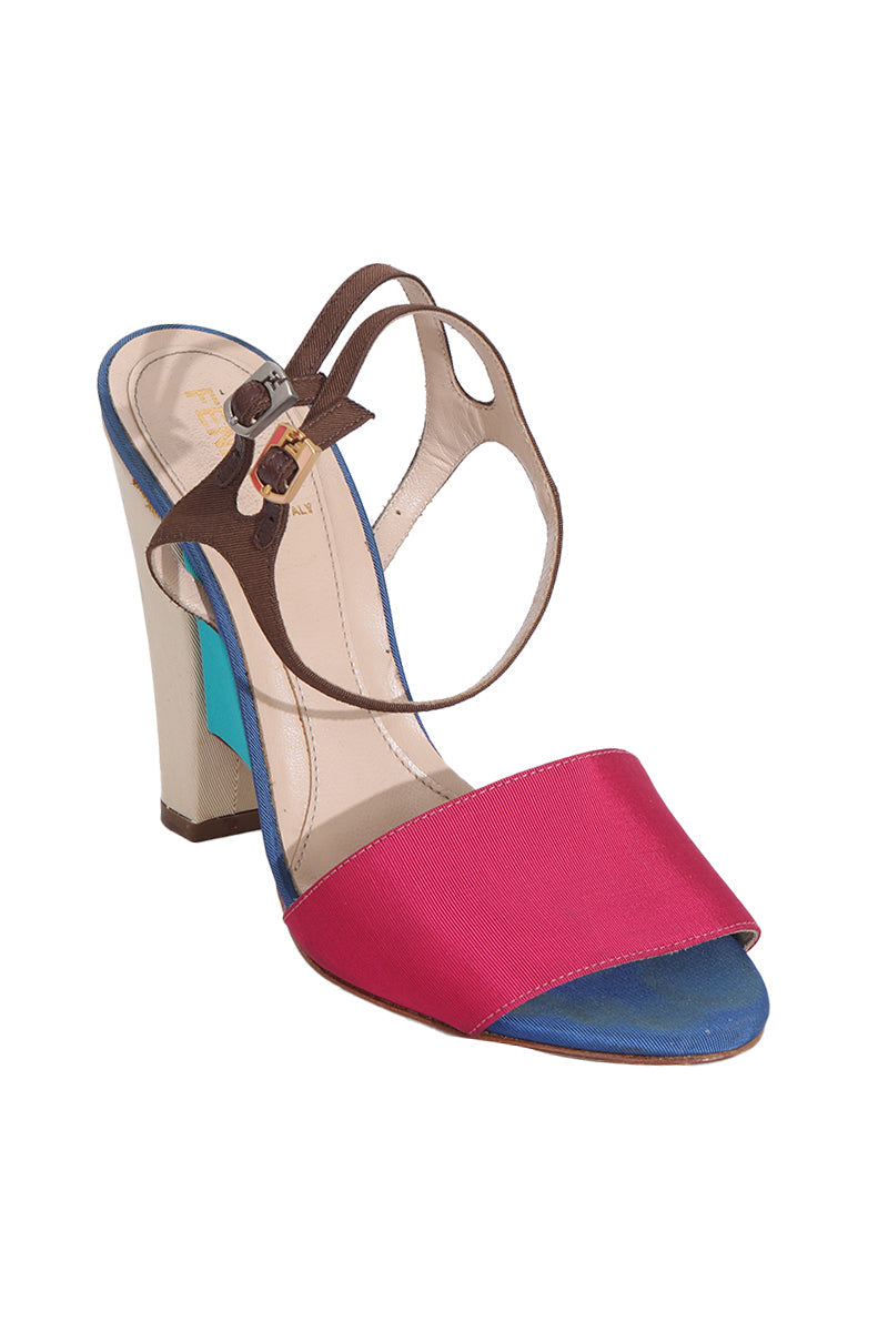 Fendi Multicolor Canvas Fantasia Ankle Strap Wedges 
