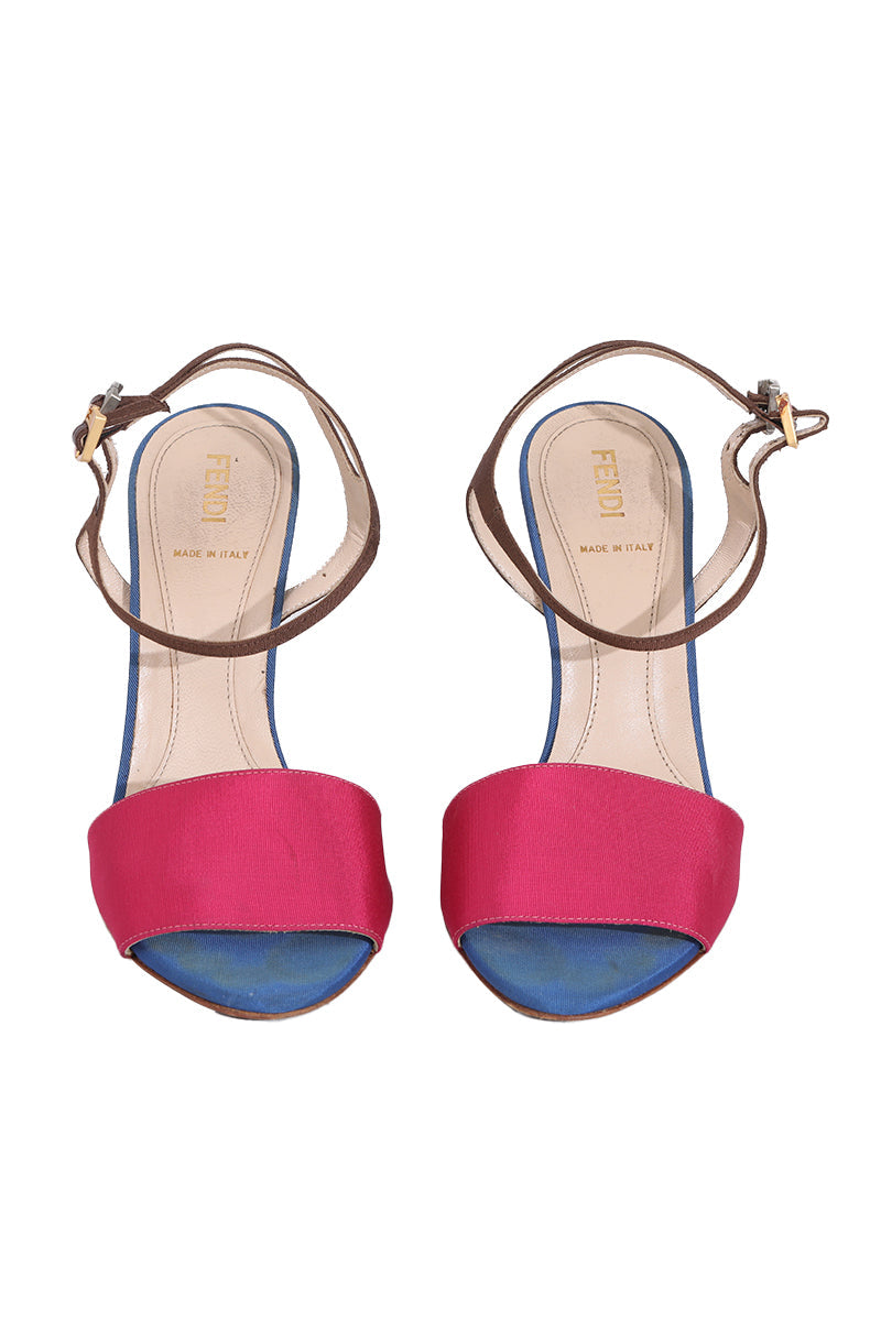 Fendi Multicolor Canvas Fantasia Ankle Strap Wedges 