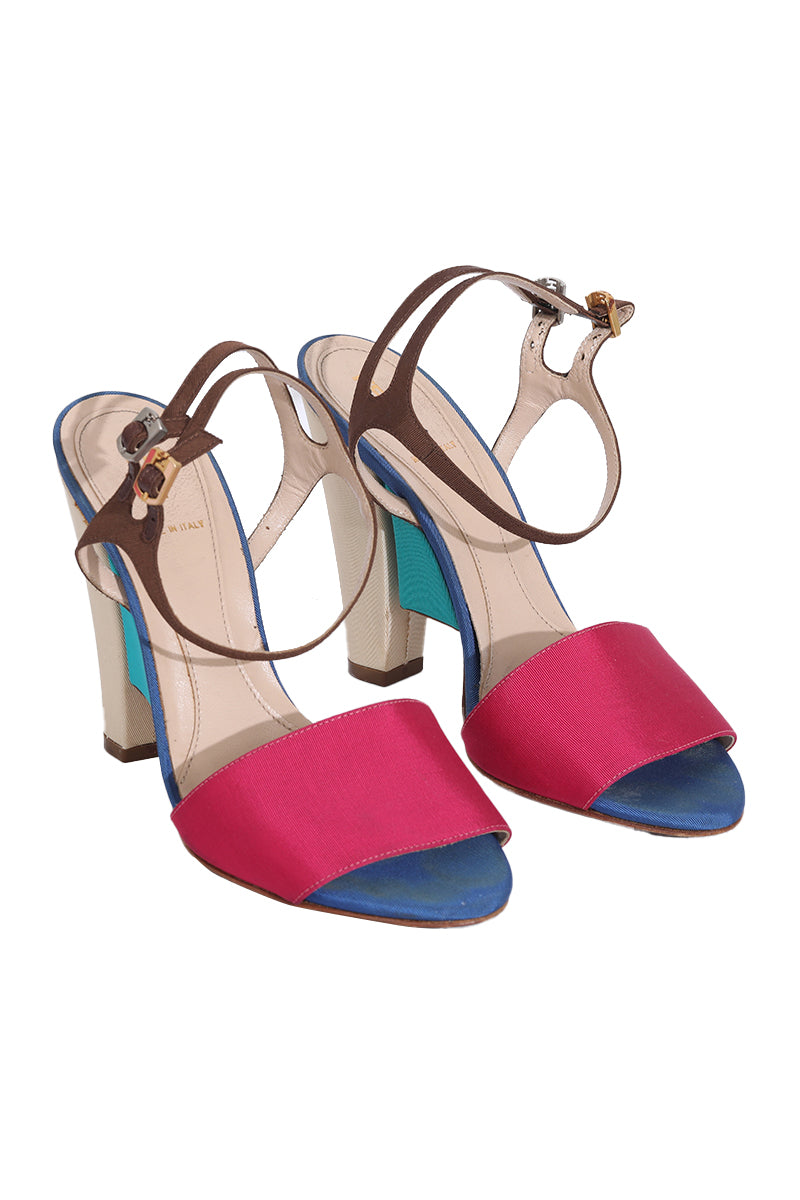 Fendi Multicolor Canvas Fantasia Ankle Strap Wedges 