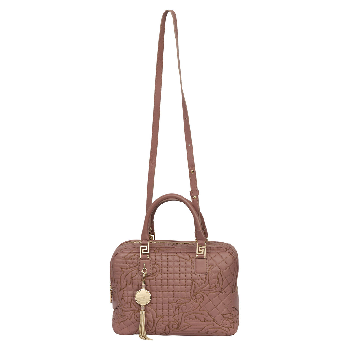 VERSACE DEMETRA VANITAS LARGE LEATHER SHOULDER BAG