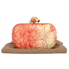 BOTTEGA VENETA IVORY ORANGE LEATHER EMBROIDERED KNOT CLUTCH
