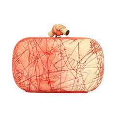 BOTTEGA VENETA IVORY ORANGE LEATHER EMBROIDERED KNOT CLUTCH