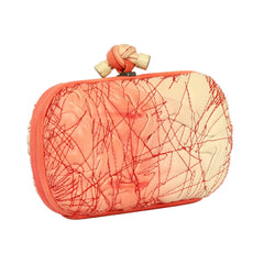 BOTTEGA VENETA IVORY ORANGE LEATHER EMBROIDERED KNOT CLUTCH