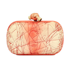 BOTTEGA VENETA IVORY ORANGE LEATHER EMBROIDERED KNOT CLUTCH