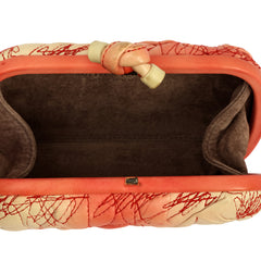 BOTTEGA VENETA IVORY ORANGE LEATHER EMBROIDERED KNOT CLUTCH