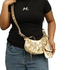 BALENCIAGA METALLIC LEATHER XS LE CAGOLE CROSSBODY BAG