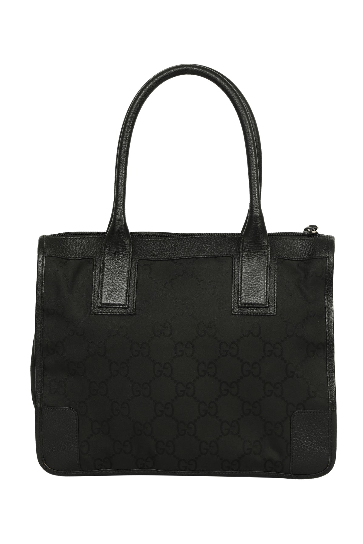Gucci Black Leather And Canvas Monogram Tote Bag